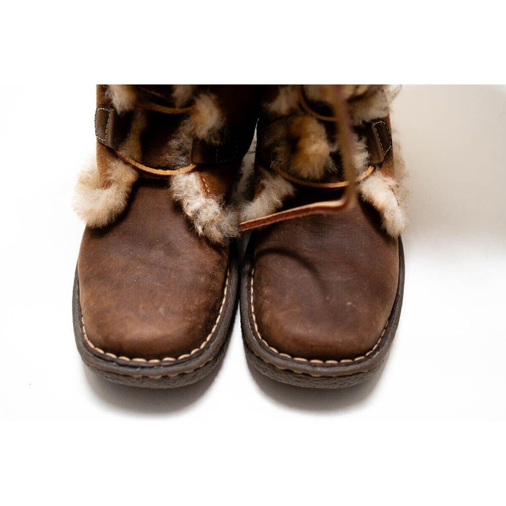 Born Women’s W6949 Nome Brown Leather & Shearling Lined Sherpa Lace Up Boots 6 - Picture 5 of 12